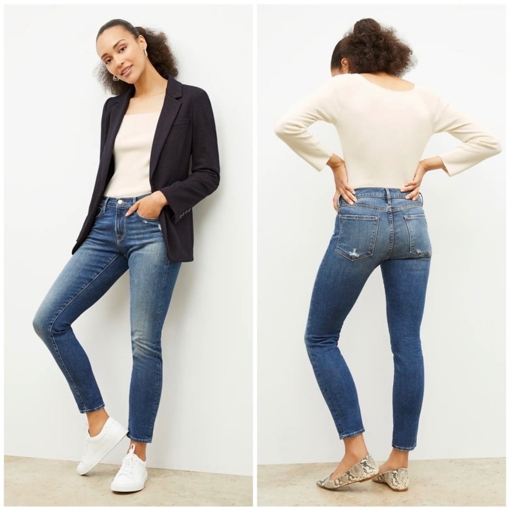FRAME Le Garcon Azure Slim Boyfriend Jeans Mid Rise Blue Denim 27